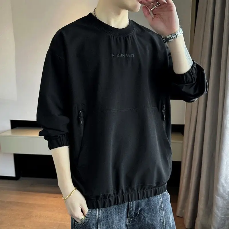 Round Neck Sweatshirt Men's Spring and Autumn 2025 New Loose Pullover Top Light Quick Dry Long-sleeved T-shirt