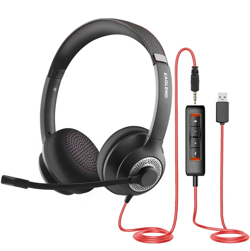 JIAMQISHI-auriculares USB para ordenador, cascos con micrófono con cancelación de ruido, Control en línea para el hogar, oficina, clase en línea, Zoom Skype