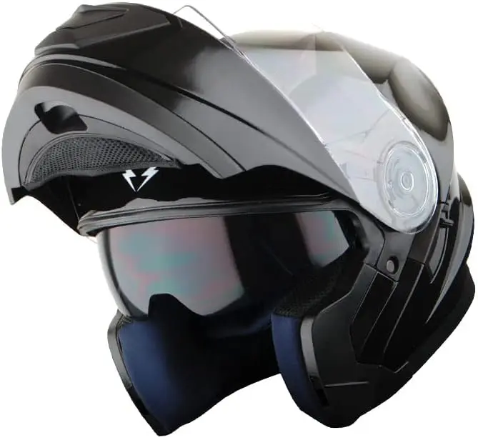 

New Motorcycle Bike Modular Full Face Helmet Dual Visor Sun Shield: Glossy Black