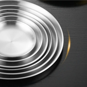 4pcs Stainless Steel Silver Plates, Korean Style Grilled Meat Plates, Household Circular…
