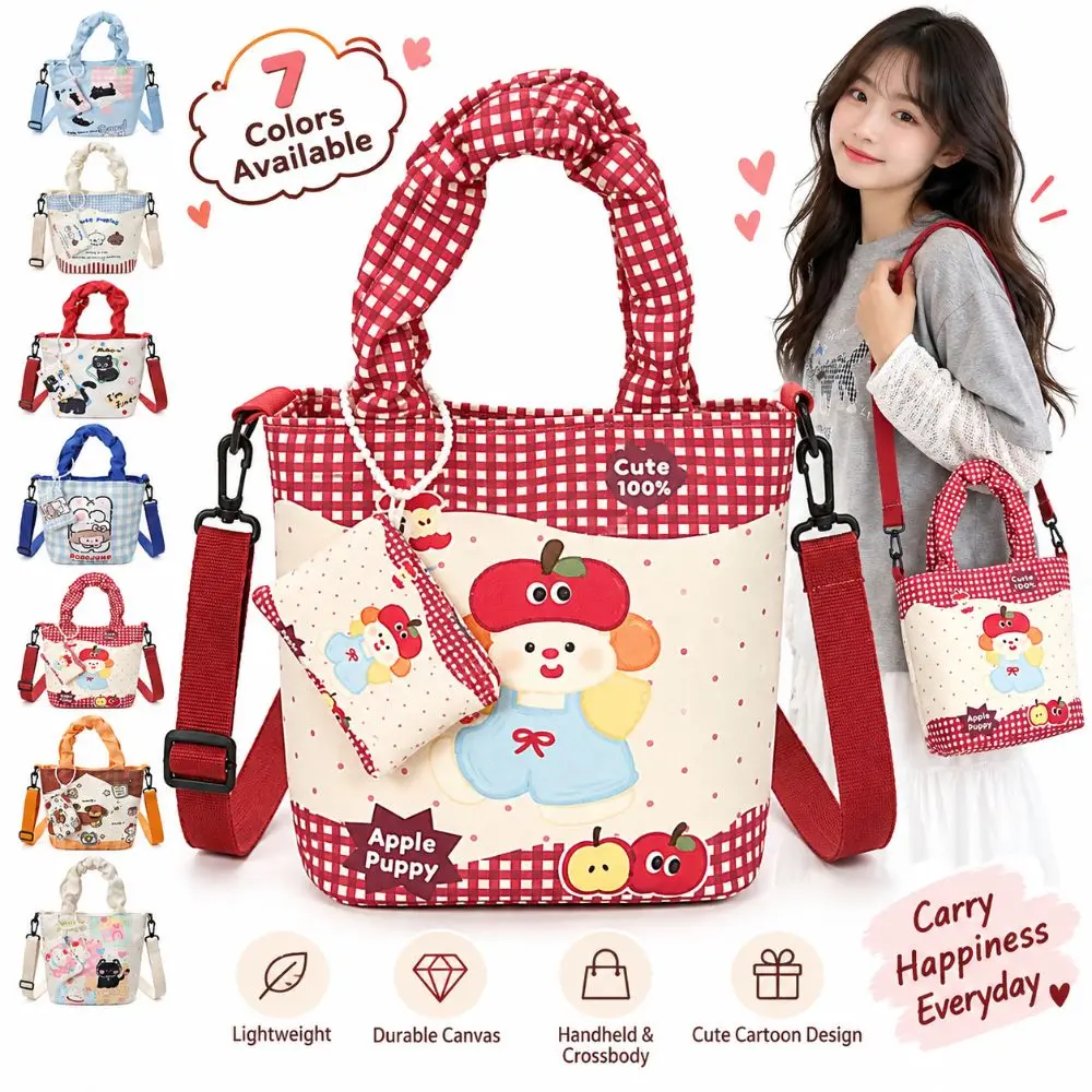 Cartoon Crossbody Bag Canvas Material Large Capacity Shoulder Bag Korean Edition Style with Small Bag Handbag For Female