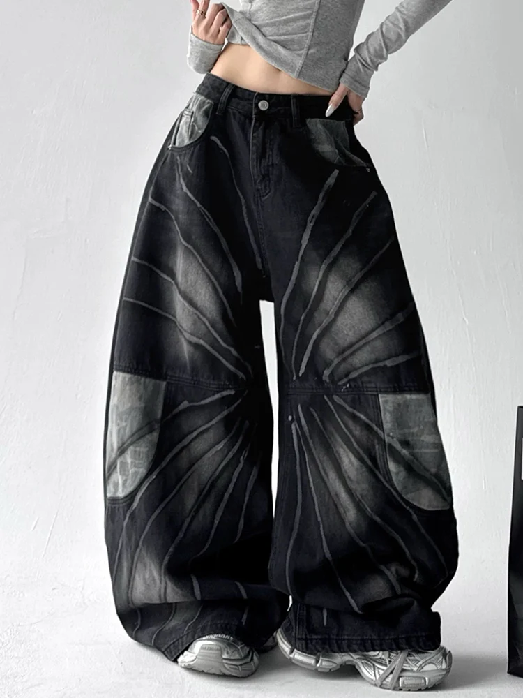 

Джинсы Y2K, американские уличные потертые камуфляжные женские свободные широкие брюки с изогнутым ножом