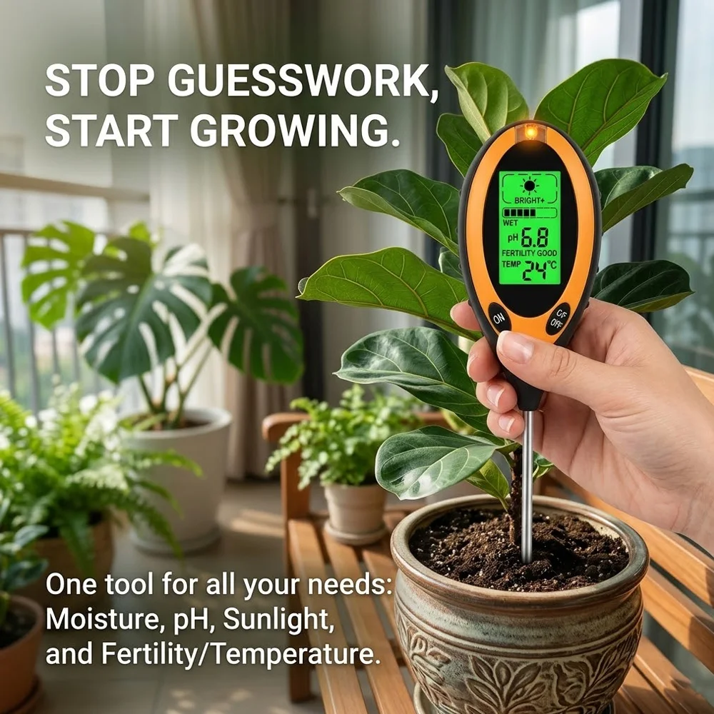 4 in 1 3 in 1 Soil Moisture Meter PH Tester Digital Plant Temperature Sunlight Intensity Monitor for Garden Farming Lawn Tool