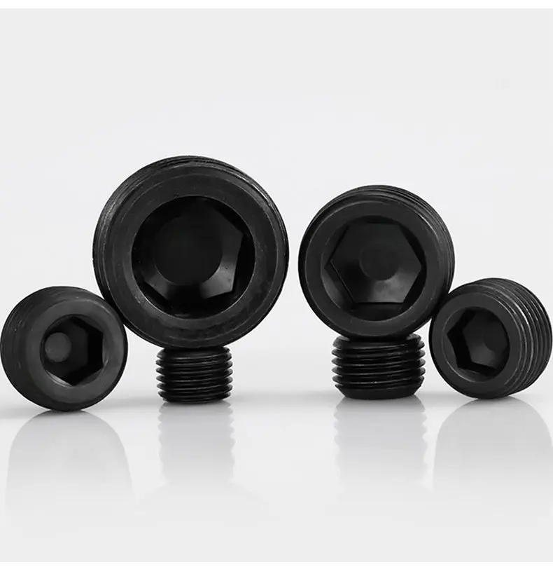 Leijiu 1/2pcs Black Grade 12.9 Hex Socket Set Screws M10 M12m14m16m18~m33 Carbon Steel Pipe Oil Plug Headless Grub Screw