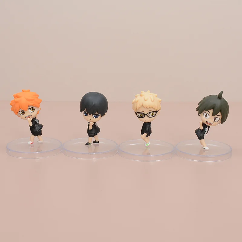 

New 4Pcs/1Set Haikyuu Anime Figure Hinata Shoyo Tobio Kageyama Kawaii Q Version Doll PVC Model Toys Children Birthday Gift