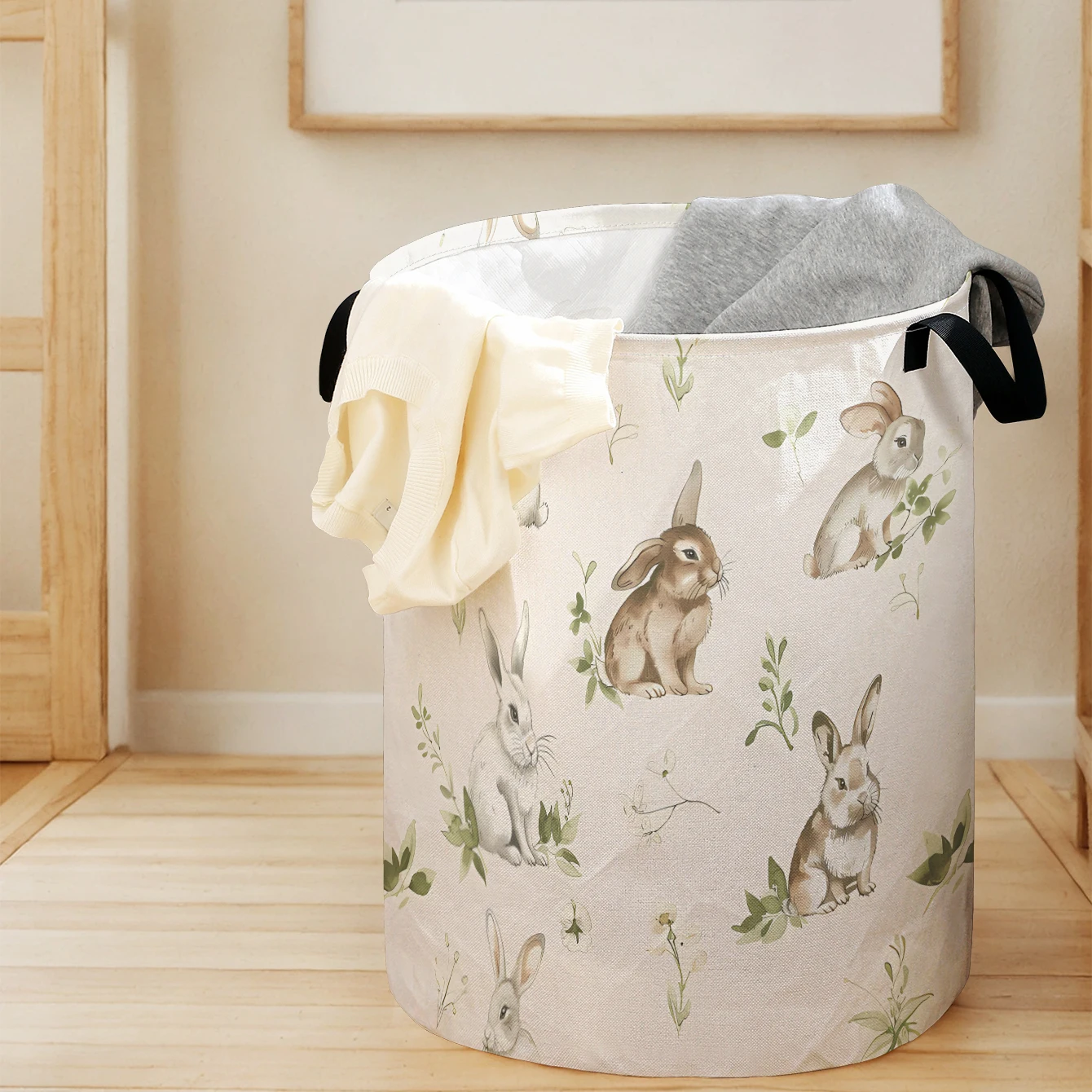 Faltbarer Aufbewahrungseimer mit Aquarell-Kaninchen-Print, Große Kapazität für Kinderspielzeug und Kleidung, für Zuhause und Badezimmer