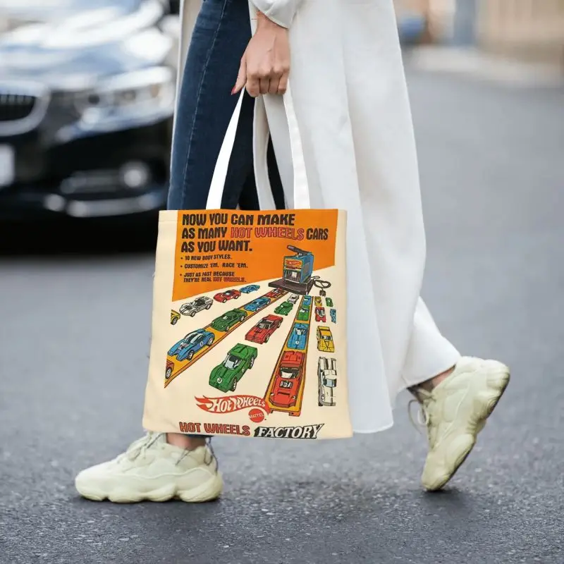 Hot Wheels Factory Grocery Shopping Tote Bags Women Funny Cartoon Sport Car Canvas Shoulder Shopper Bags Big Capacity Handbags