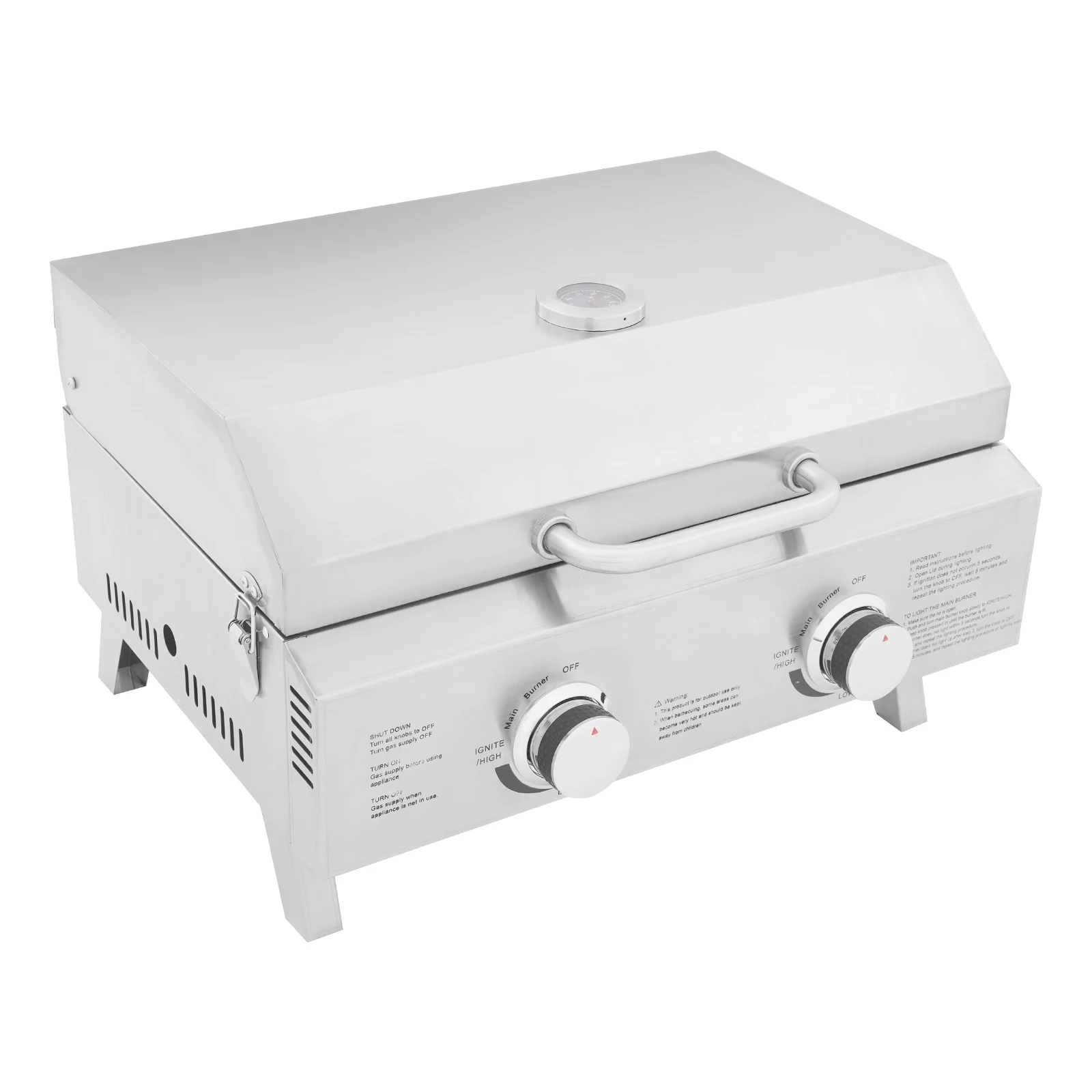 Grill à gaz pour barbecue portable en acier inoxydable, avec 2 brûleurs et couvercles, pour le camping en plein air, le patio et le jardin