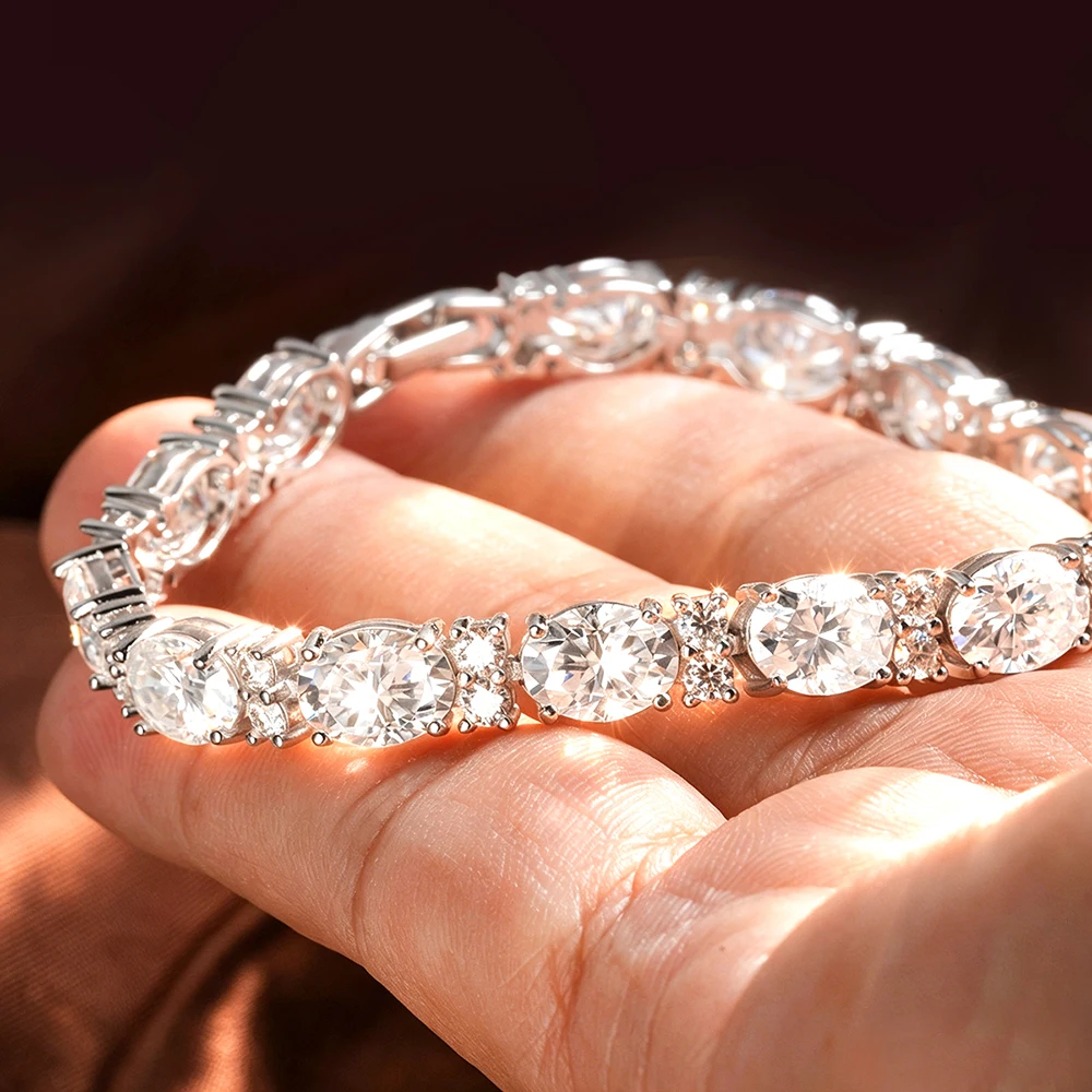

All Moissanite Tennis Bracelet for Women Men 100% S925 Sterling Silver Sparkling Oval Cut D Color Lab Diamond Hand Chain Jewelry
