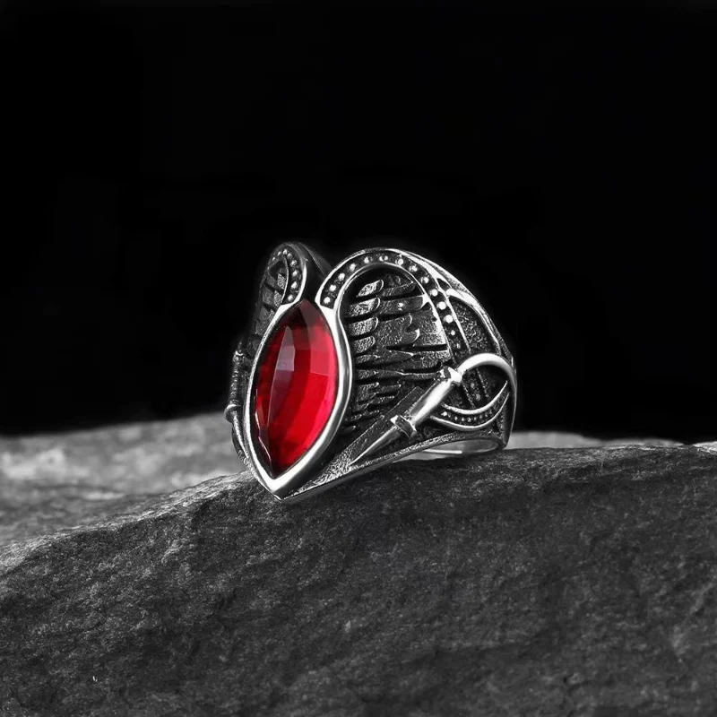 New Abyss Devil's Eye Fall Angel Wings Men's Ring Creative Retro Jacinth Horse Eye Men's Ring