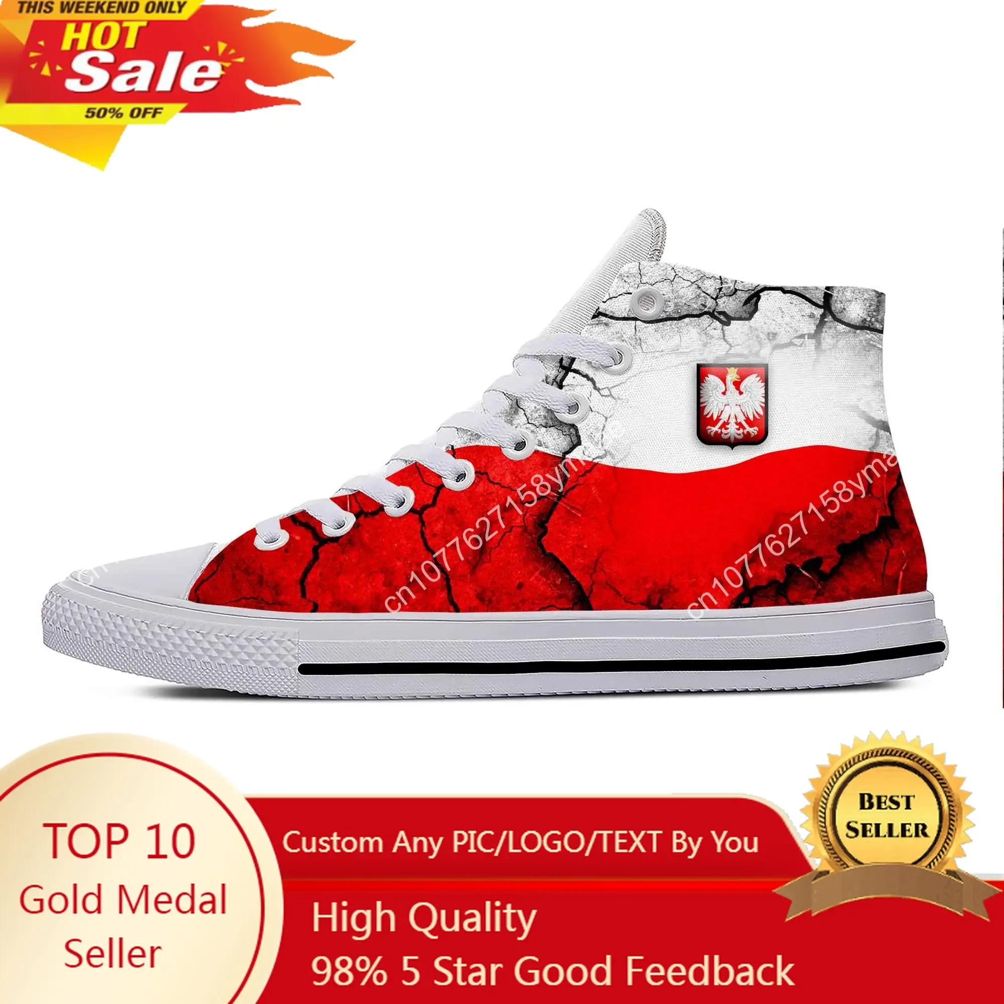 

Poland Polish Flag Patriotic Pride Fashion Funny Casual Cloth Shoes High Top Lightweight Breathable 3D Print Men Women Sneakers