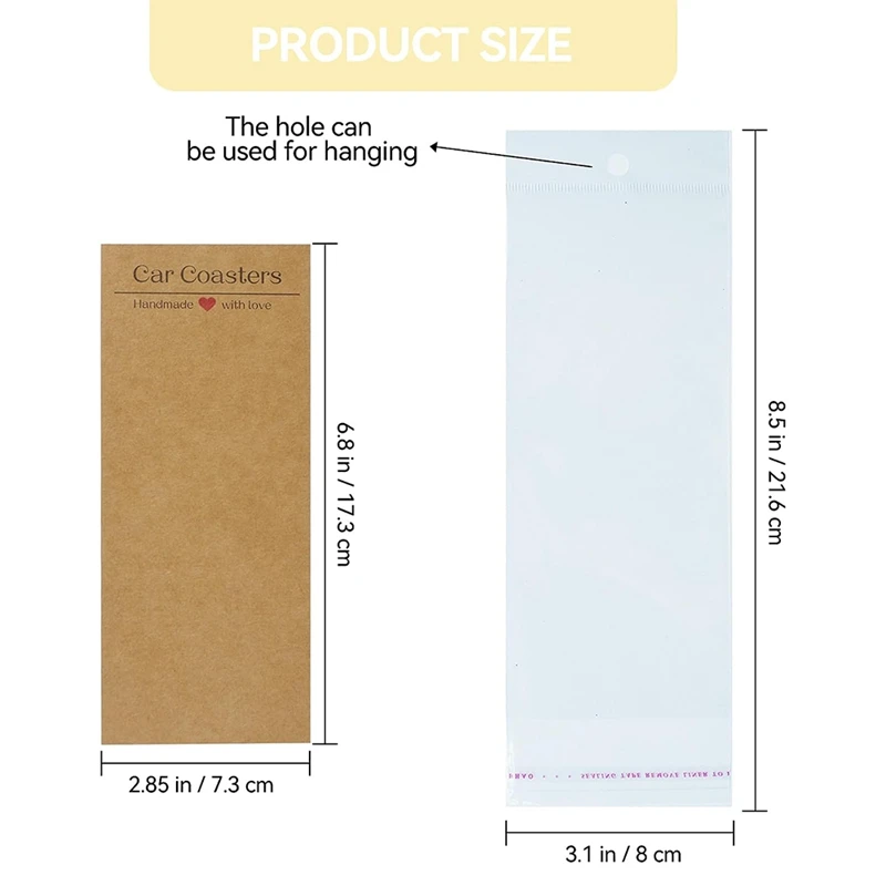 100Pcs Car Coaster Packaging for Selling, Sublimation Car Coasters Card with 100Pcs Bags, Sublimation Blanks Accessories-A32R