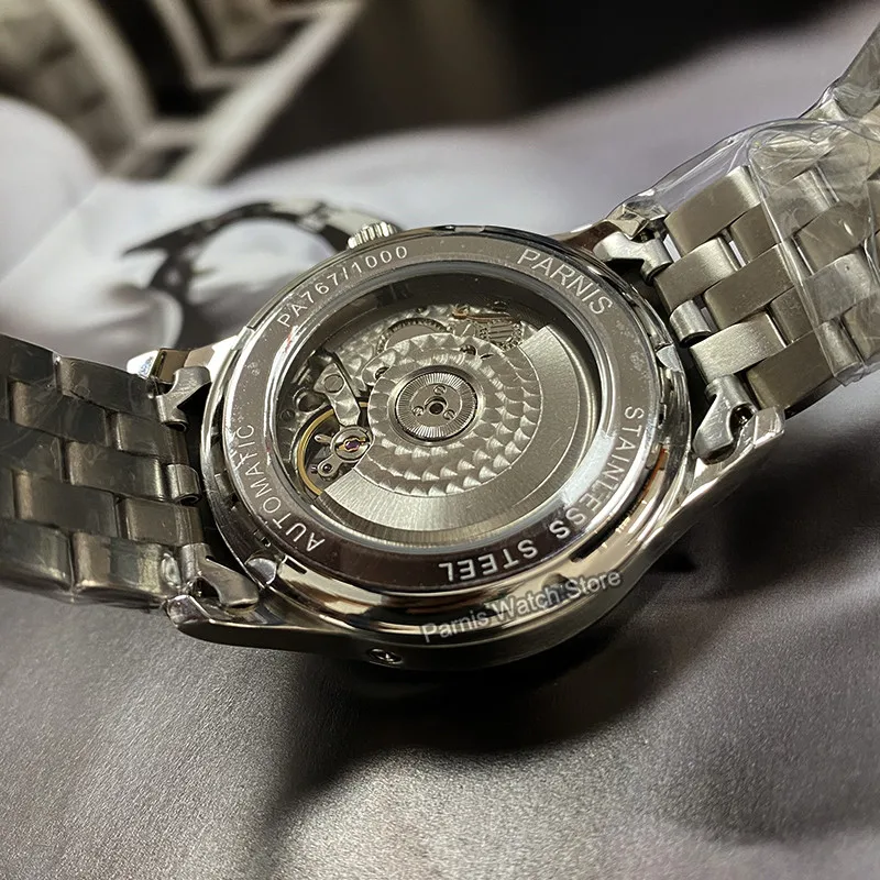 Часы наручные Parnis Мужские механические, автоматические механические с кожаным ремешком, с турбийоном, резервное питание, 43 мм