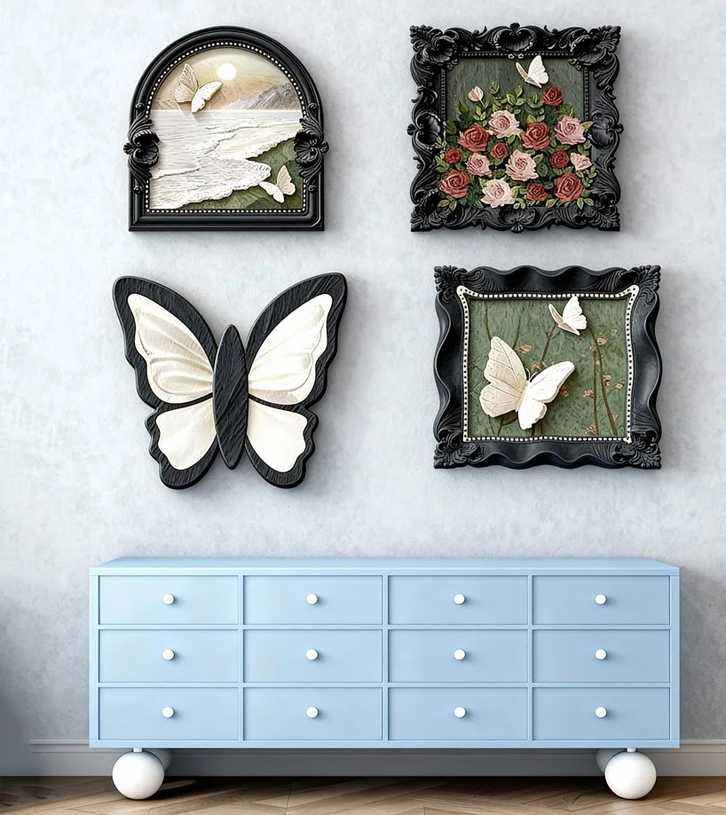 4Pcs Butterfly Flowers Wall Stickers Tile Covers Waterproof Tile Wall Decorations Wallpaper Bathroom Home Decor Decals Covers