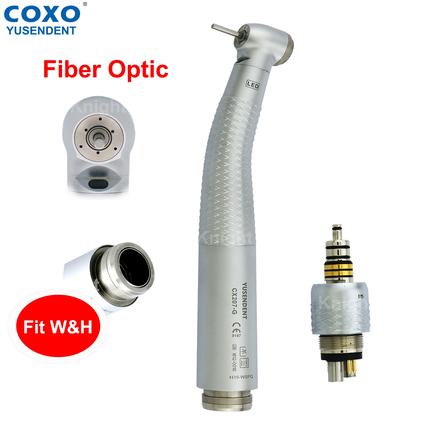 

COXO Dental Handpiece High Speed Fiber Optic LED Light Push Button Head 6 Holes LED Quick Coupling Fit W&H Dentistry Products