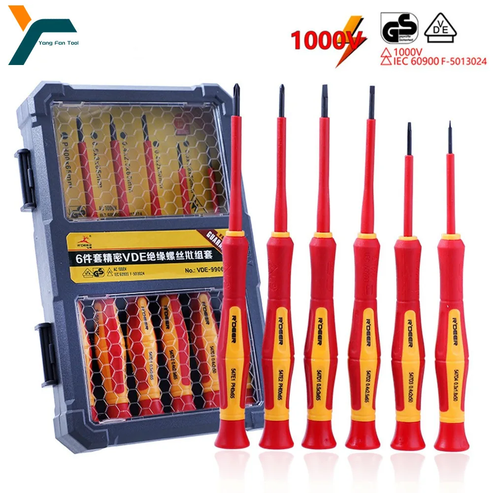 Multifuncional Magnetic Precision Chave de fenda Bit, Eletricista Repair Tool, Isolados Phillips, fenda Screw Driver, 6 em 1, 1000V