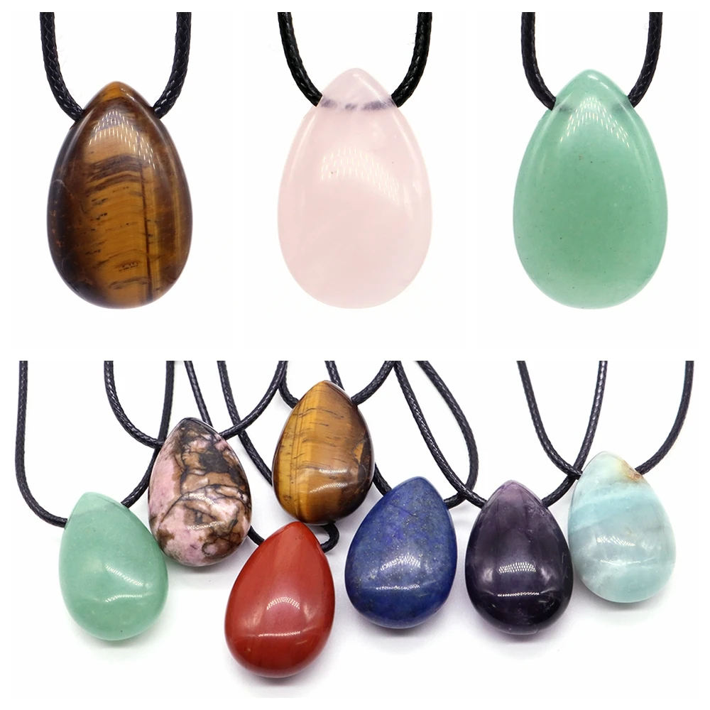 28x18mm Natural Drop Shape Stone Pendant Necklace Crystal Healing Quartz Charms for Fashion Jewelry Making DIY Accessories Gifts