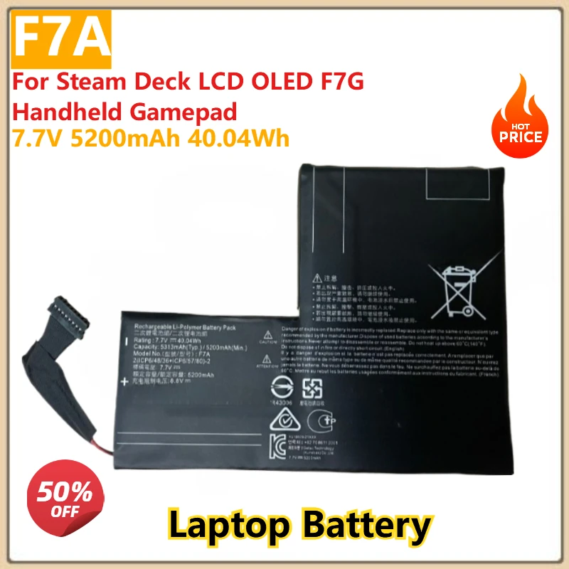 

F7A Replacement Laptop Battery 7.7V 5200mAh 40.04Wh for Steam Deck LCD OLED F7G Handheld Gamepad High Capacity