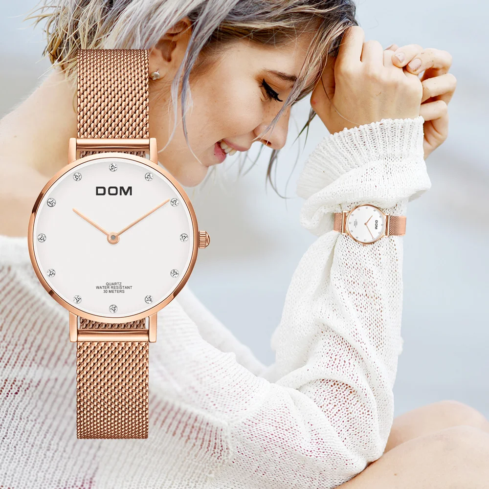 

DOM Top Brand Watch Women Luxury Quartz watch Casual quartz-watch leather Mesh strap ultra thin clock Relog G-36G-7M