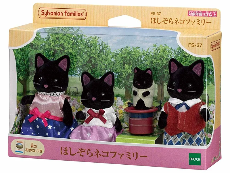 Original Sylvanian Families Anime Figures New Black Cat Family Starry Sky Cat Family Room Decoration Birthday Gifts Toys