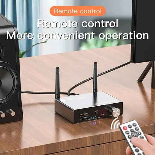 Imagen 2 del producto Transmisor y receptor estéreo con Bluetooth 5,3, dispositivo de baja latencia AUX, adaptador de Audio y música inalámbrico óptico de 3,5mm, Control remoto para TV y PC