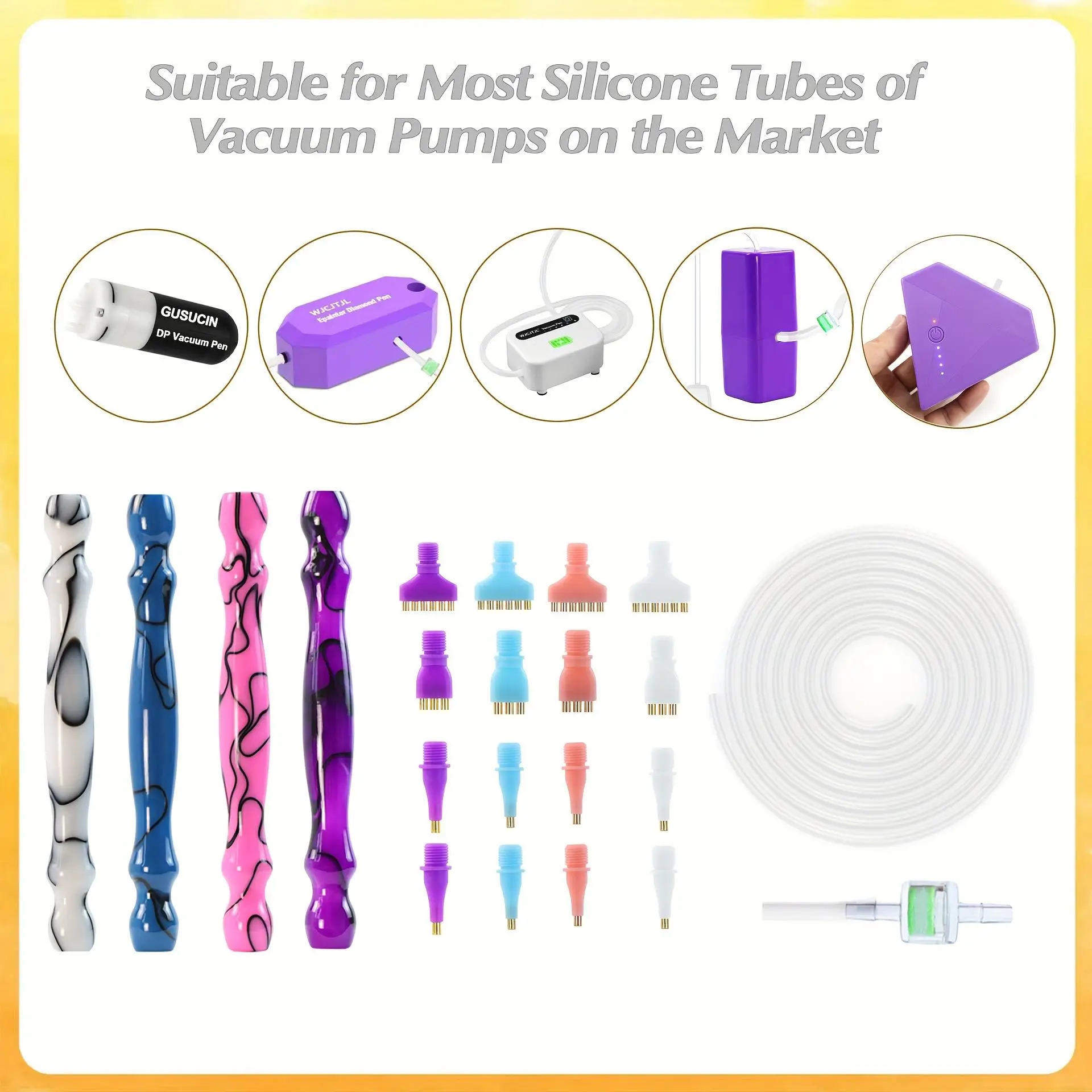 7-Piece Vacuum Diamond Pen Replacement Set - 1 Replacement Diamond Pen with Filter and Silicone Hose and 4 Multi-Head Attachments (1/1/3/6 Heads) - Compatible with Most Vacuum Pens - Diamond Art Accessories view 4