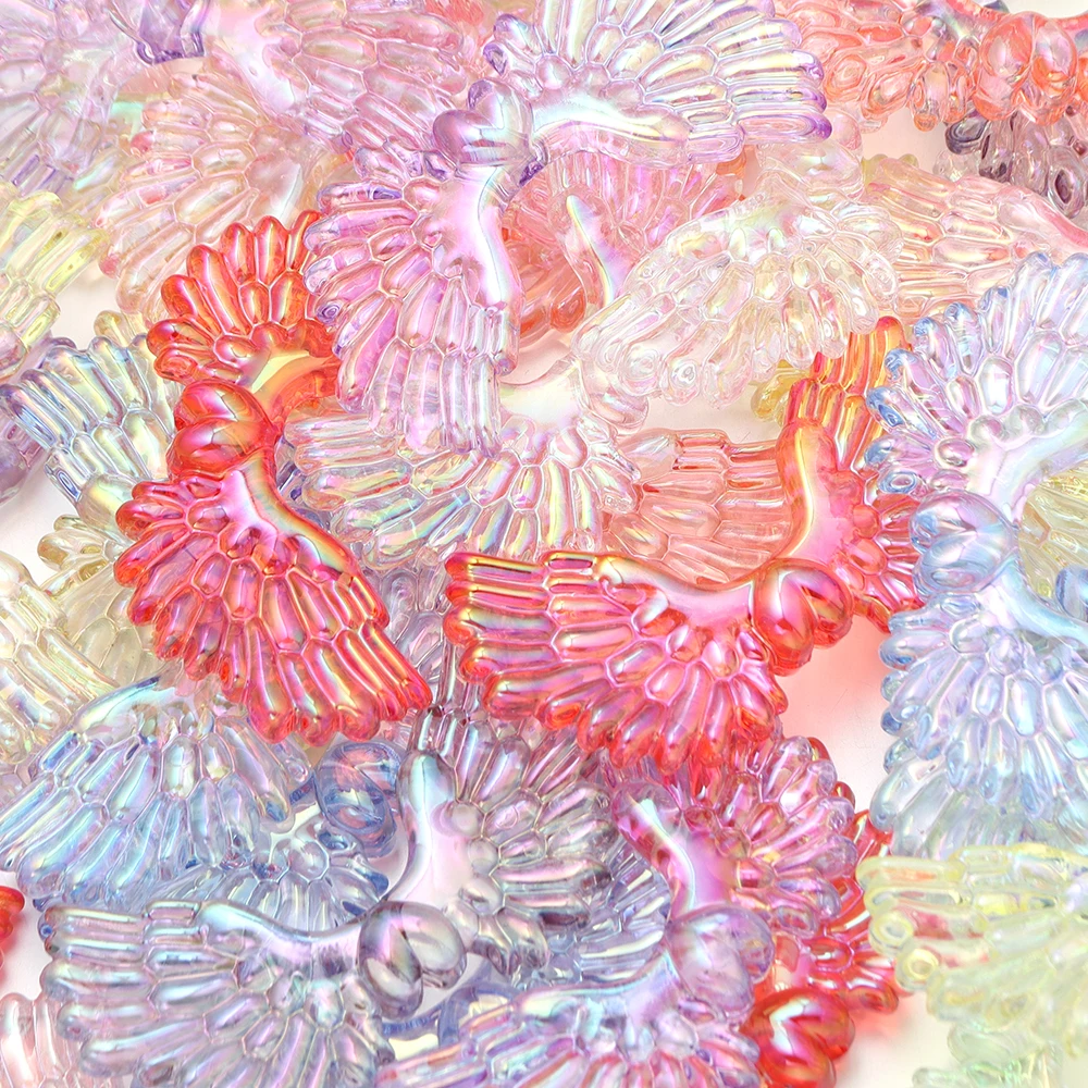 5pcs/lot AB Color Angel Wings Acrylic Beads Vertical Hole Loose Spacer Beads For DIY Girls Women Necklace Bracelet Keychain view 5