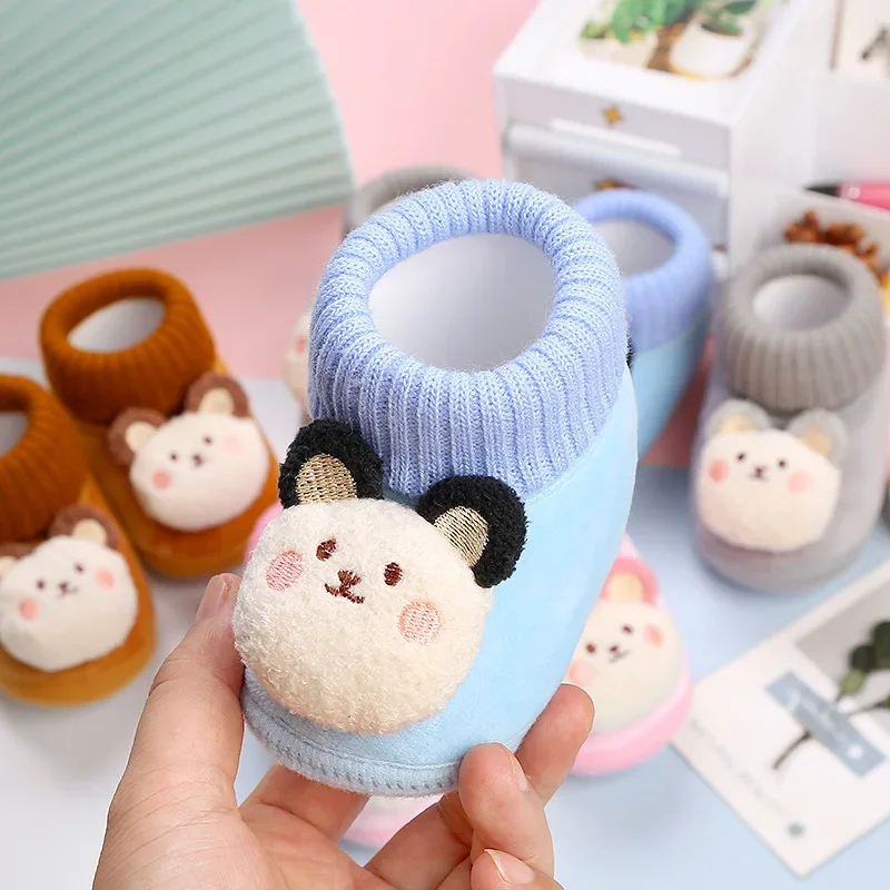 Winter Warm Baby Plush Shoes Anti-Slip Newborn First Walkers Boy Girl Thermal Footwear Cute Bear Crib Shoes Soft Soled Snow Boot
