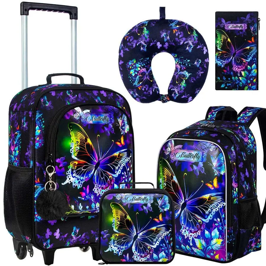

Kids Suitcase for Girls, 5Pcs Carry on Luggage With Wheels, Butterfly Suitcases for Toddler ChildrenBlack