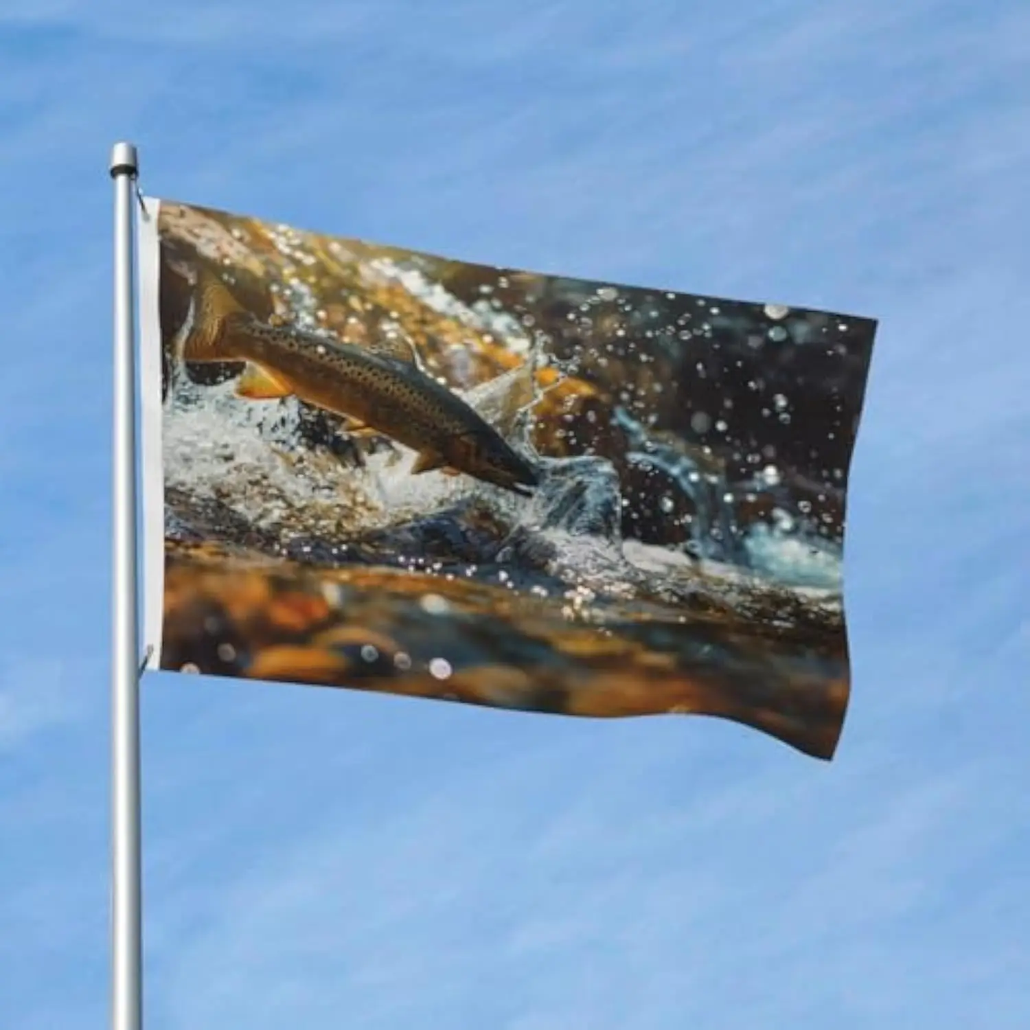 Jumping Trout Fish Outdoor Garden Flag Single-sided Printing Durable House Banner for Patio Decor
