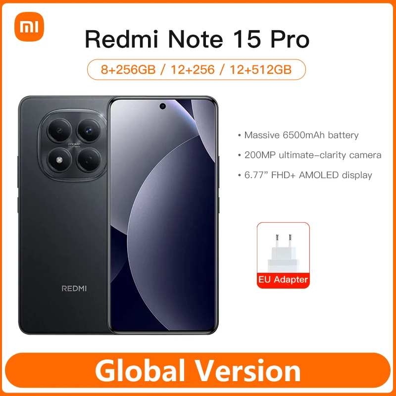 Global Version Xiaomi Redmi Note 15 Pro Mobile Phones MTK Helio G200-Ultra 6.77"AMOLED display 200MP ultimate-clarity camera