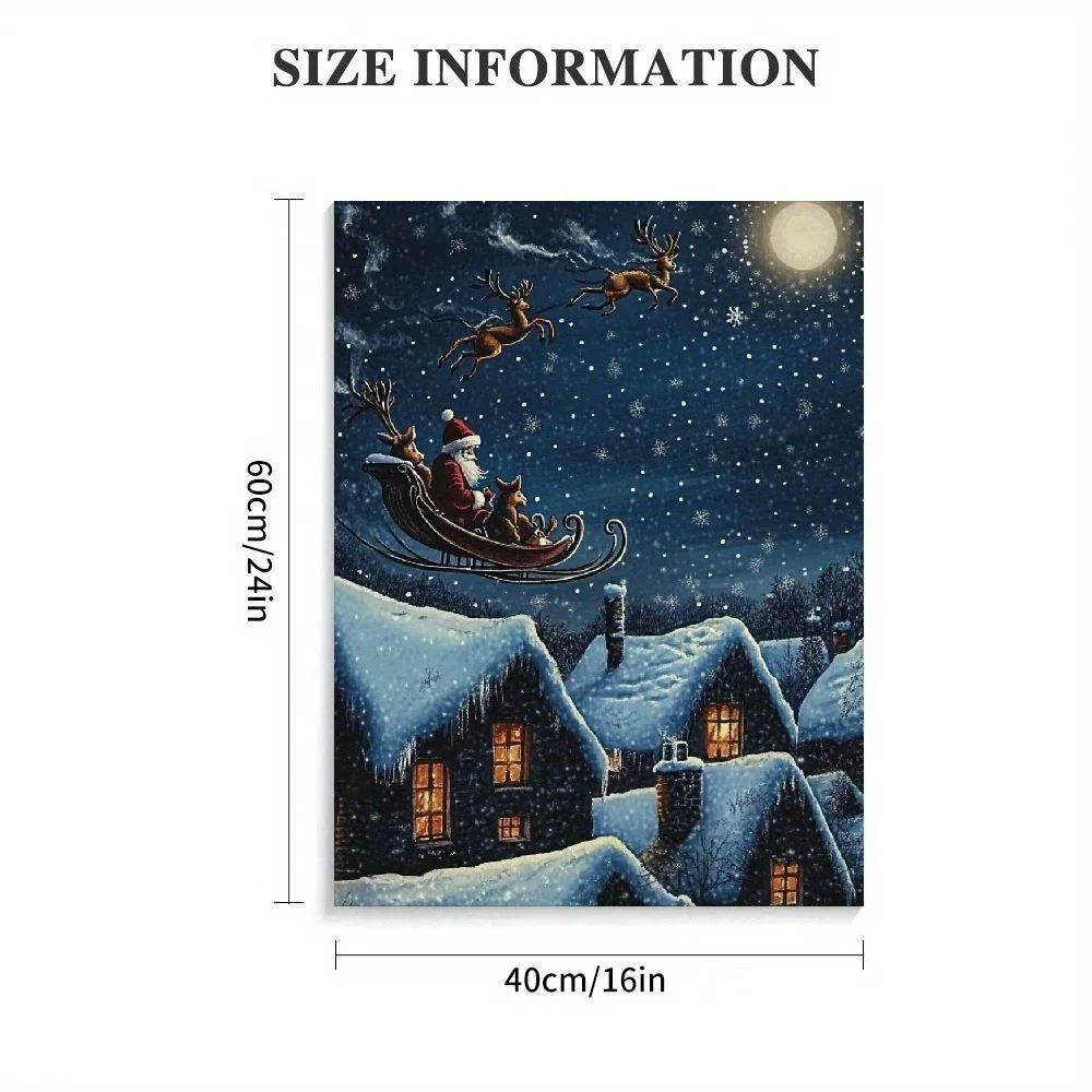 1PC Fibre Optic Illuminated Christmas Desktop Painting Winter Scene Poster Canvas Painting Father Christmas Sleigh Picture Frame