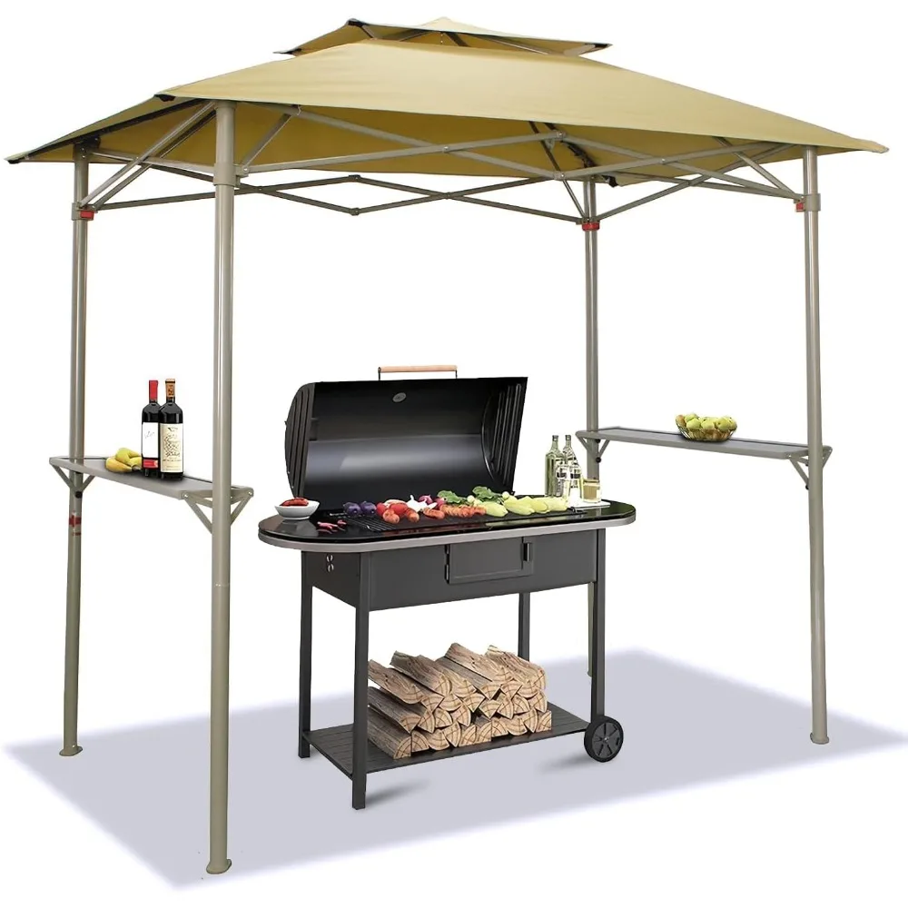 Crown Shades 8x5 Grill Gazebo - Pop Up Canopy for BBQ and Backyard Patio - Easy Outdoor Barbecue Shade Cover with Double Tier Ve