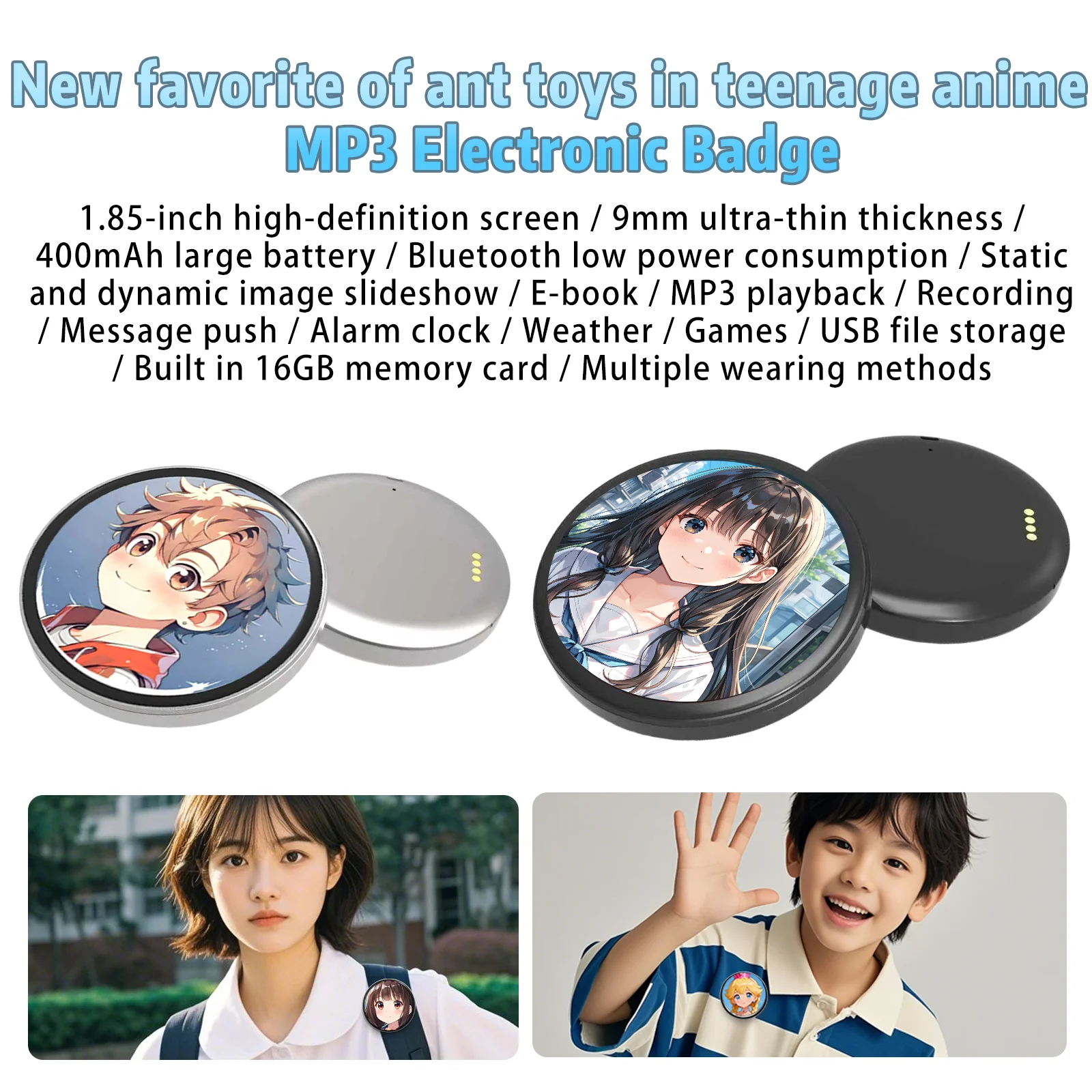 

MP3 Electronic Badge 1.85-inch High-Definition Screen Can Read E-books Dynamic Image Playback Exquisite Compact Lightweight