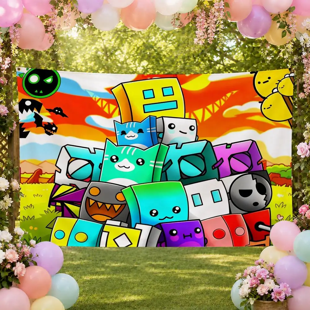 Game Rhythm Arcade Geometry Dash Flags Fan Banner Tapestry Wall Hanging Garage BarDorm Camp Party Outdoor Home Decor Gift