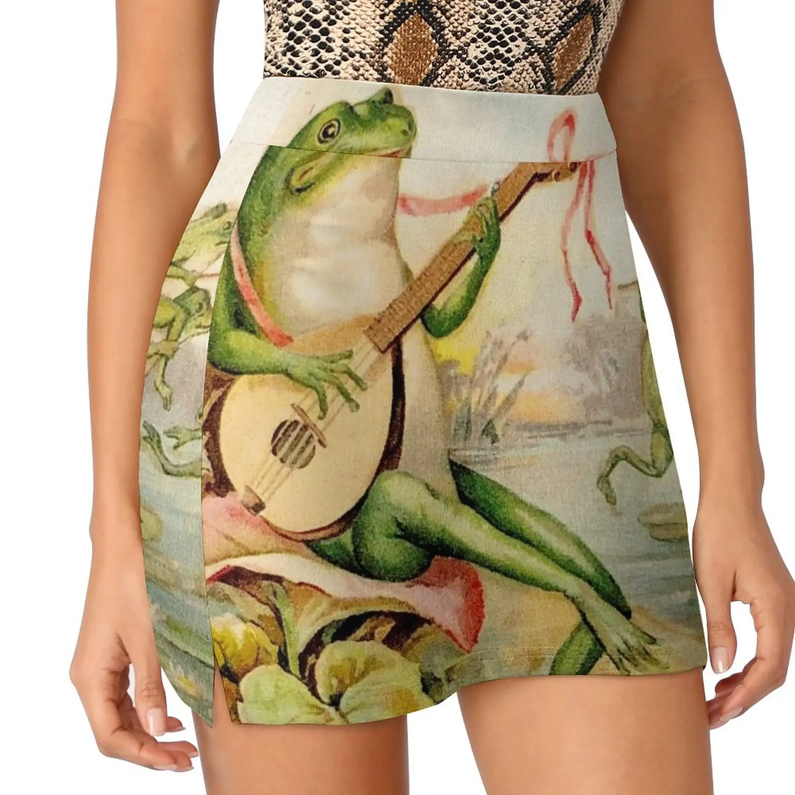 

FROG STRUMMING : Vintage Abstract Entertainment Print Mini Skirt skirts skirt for women