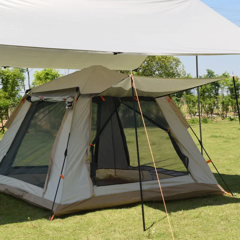 Tent Outdoor Automatic 4-5 People Beach Quickly Open Camping Double Rainproof Camping Tent Two Doors Two Windows Four Sides