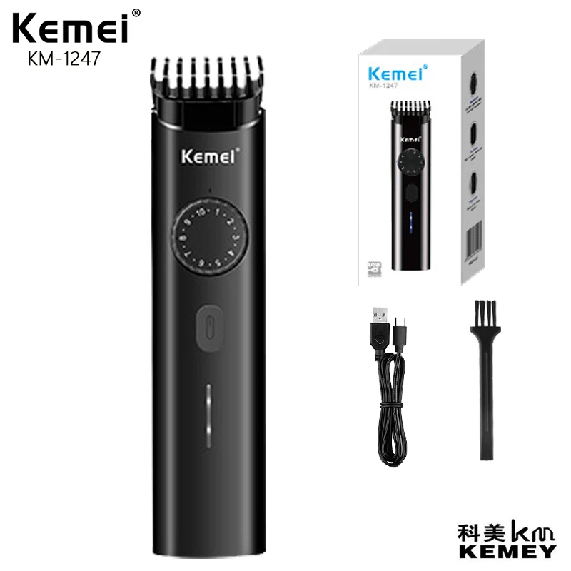 

Kemei KM-1247 Quiet Hair Trimmer Cordless Electric Clipper Men Rechargeable Hair Cutting Machine 10 Length Settings