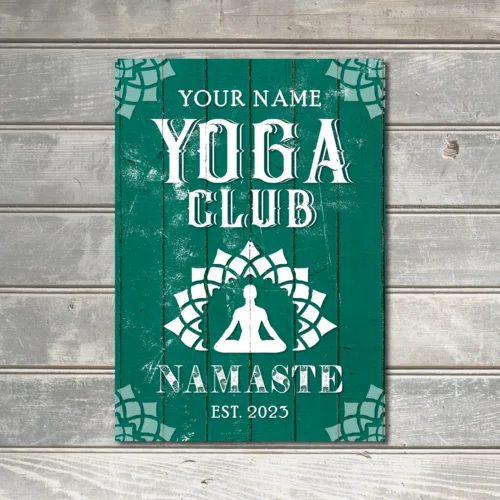 Personalised Yoga Club Sign Decor Namaste Home GYM Fitness Workout Metal Plaque