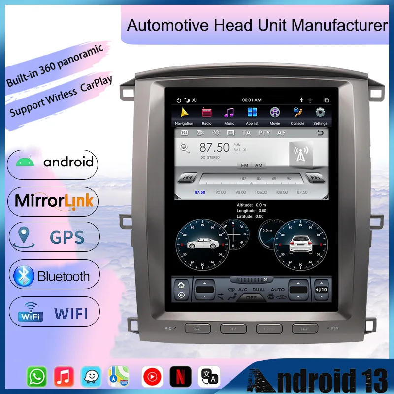 

For Toyota Land cruiser LC 100 2002-2007 For Lexus LX470 2002-2007 Car Radio Multimedia Android13 Touch Screen Wireless CarPlay