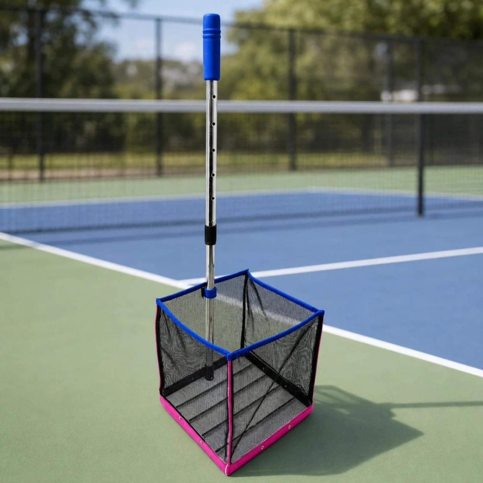 Pickleball Ball Basket Lightweight Pickleball Basket with Handle Hopper with Telescopic Handle Ergonomic No Bending for Coaches