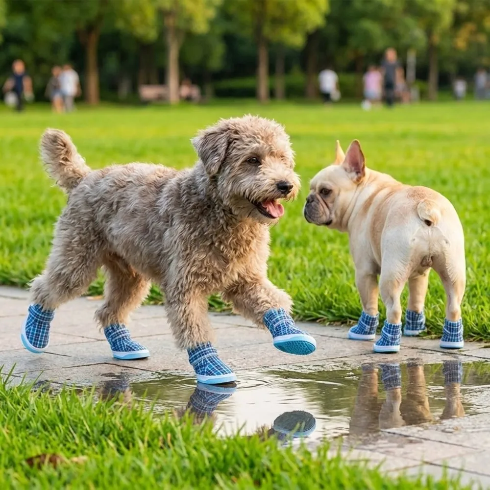 

4Pcs Comfortable Canvas Fabric Dog Shoes Blue Light Weight Dog Canvas Shoes Flexible Breathable Pet Footwear Pet Outdoor Use