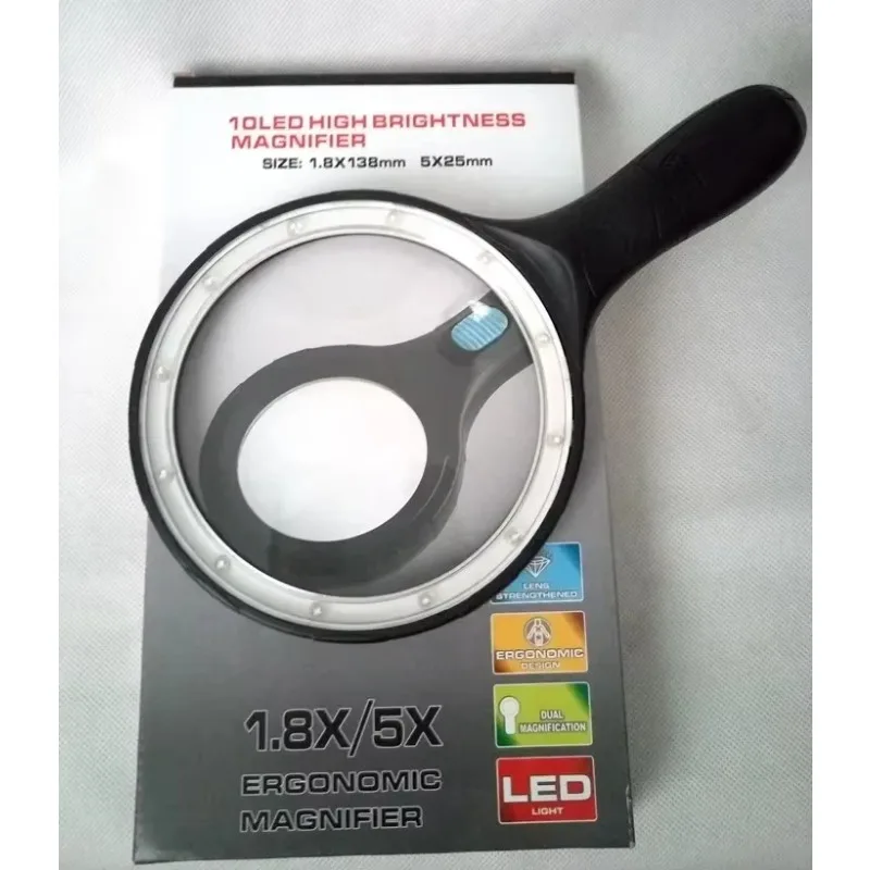 LEDライト付きハンドヘルド拡大鏡、手を助けるレンズ、はんだ付け、ルーペ、はんだ付け、クランプツール、1.8x、5x、138mm