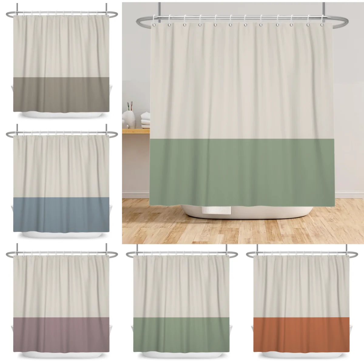 

Минималистичная шторка для душа в нейтральных двухцветных тонах, водонепроницаемая, для декора ванной комнаты, из полиэстеровой ткани, с крючками.