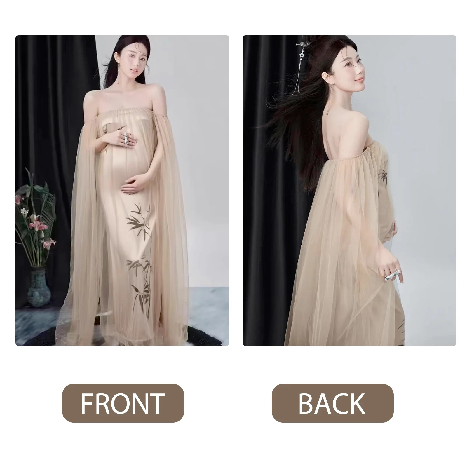 

Elegant Maternity Gowns for Photoshoot Strapless Design Soft Pilling Resistant Fabric Pregnancy Dress for Outdoor Indoor