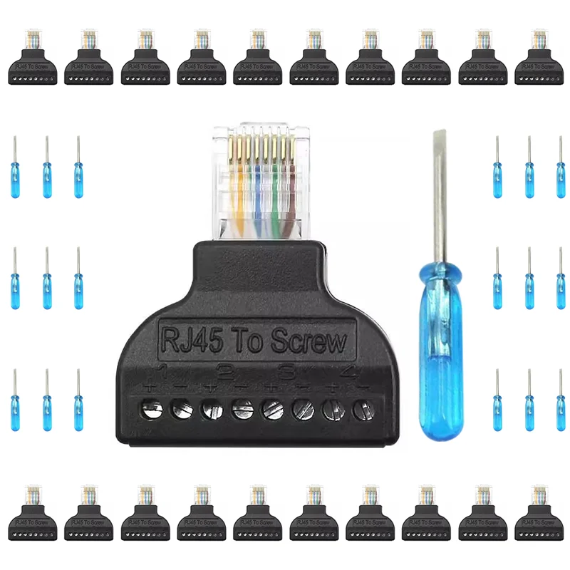 2/4/8PCS RJ45 Male to 8 Pin crew Terminal Screw Adapter Connector Block Cable Network Plug Ethernet CCTV Digital Internet plug