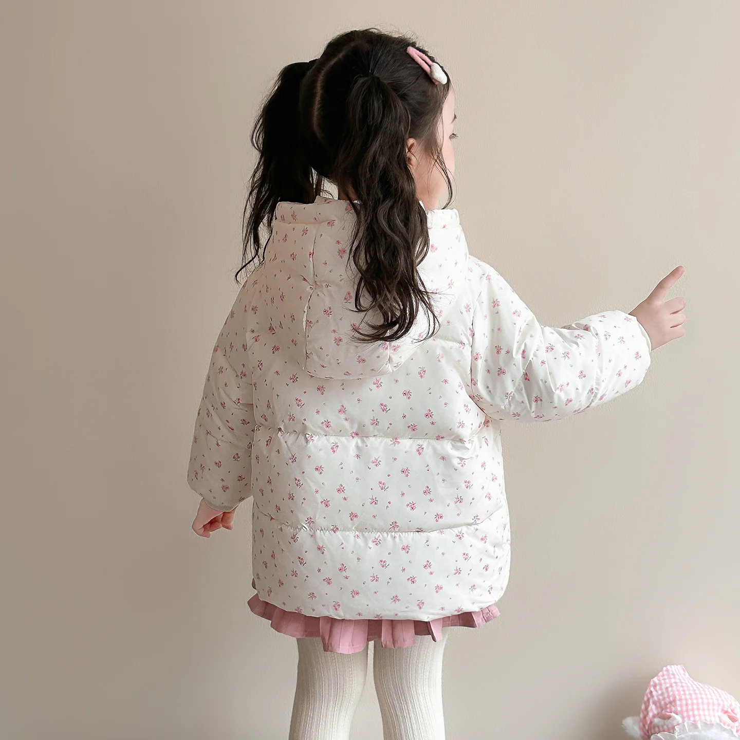Winter Warm Fashion 2 3 4 5 6 8 10  Years Children Thickening Long Outerwear Bowtie Full Print Wadded Coat For Kids Baby Girls