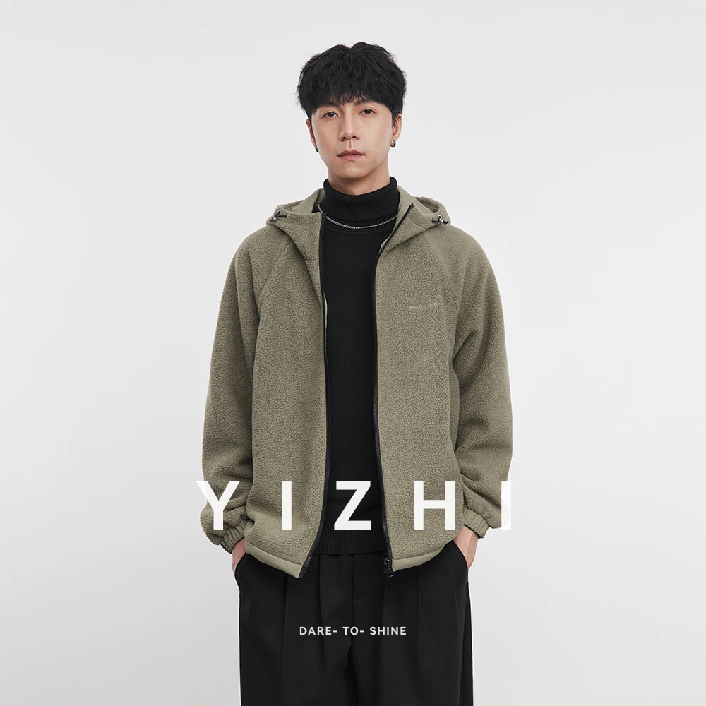 Fashion Men's Casual Full Zip Hooded Teddy Jacket 2025 Winter New Fleece Outerwear Comfortable Soft Long Sleeve Coat Top