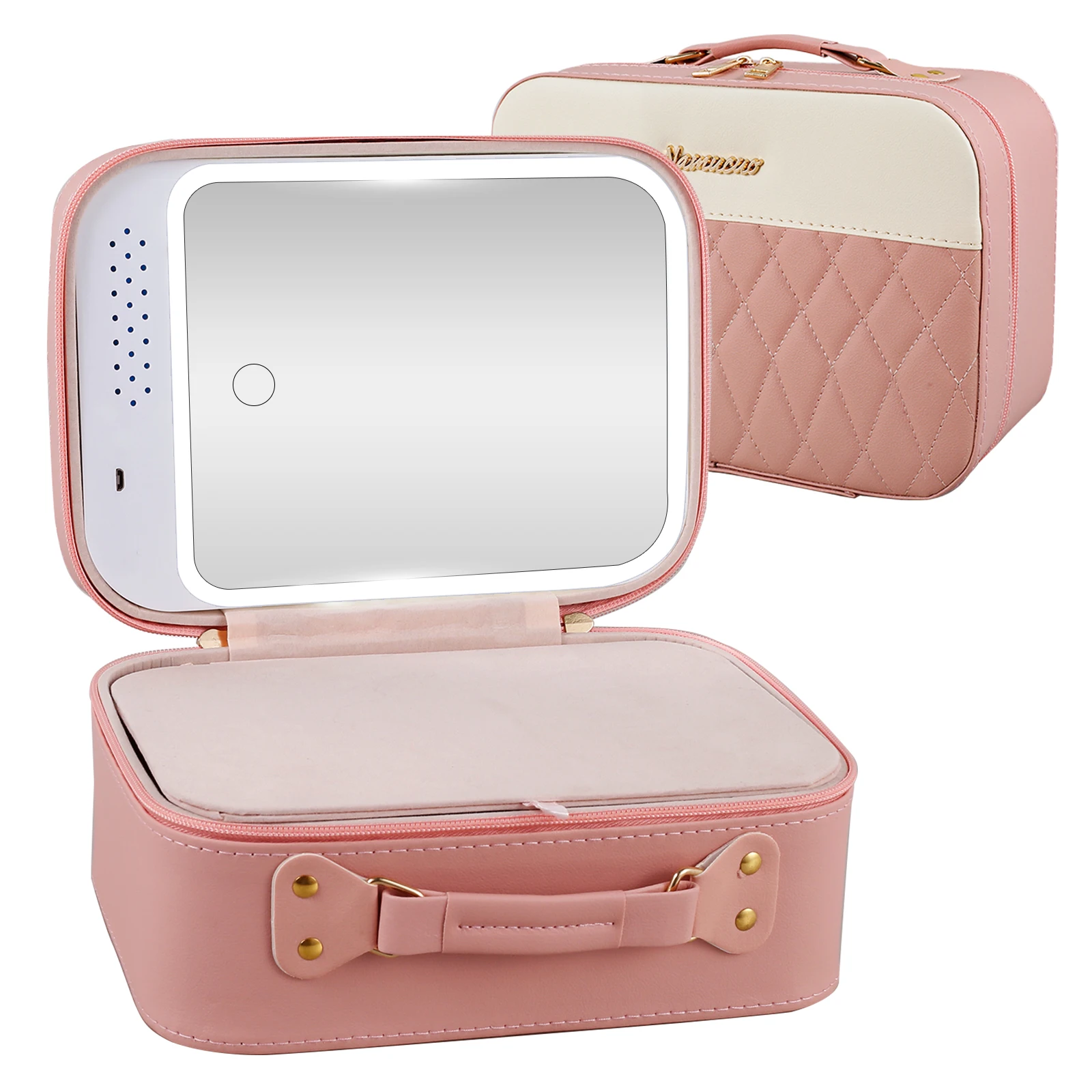 LED Travel Makeup Bag with Mirror Waterproof PU Leather Portable Cosmetic Case with 3 Level Brightness Adjustable Lighted Mirror