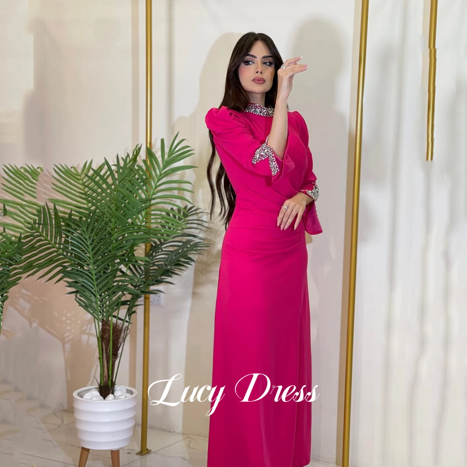 

Lucy Straight Line Long Dress Party Evening Elegant Luxury Celebrity Rose Red Dresses Gala Medium Length Grace Eid Al-fitr